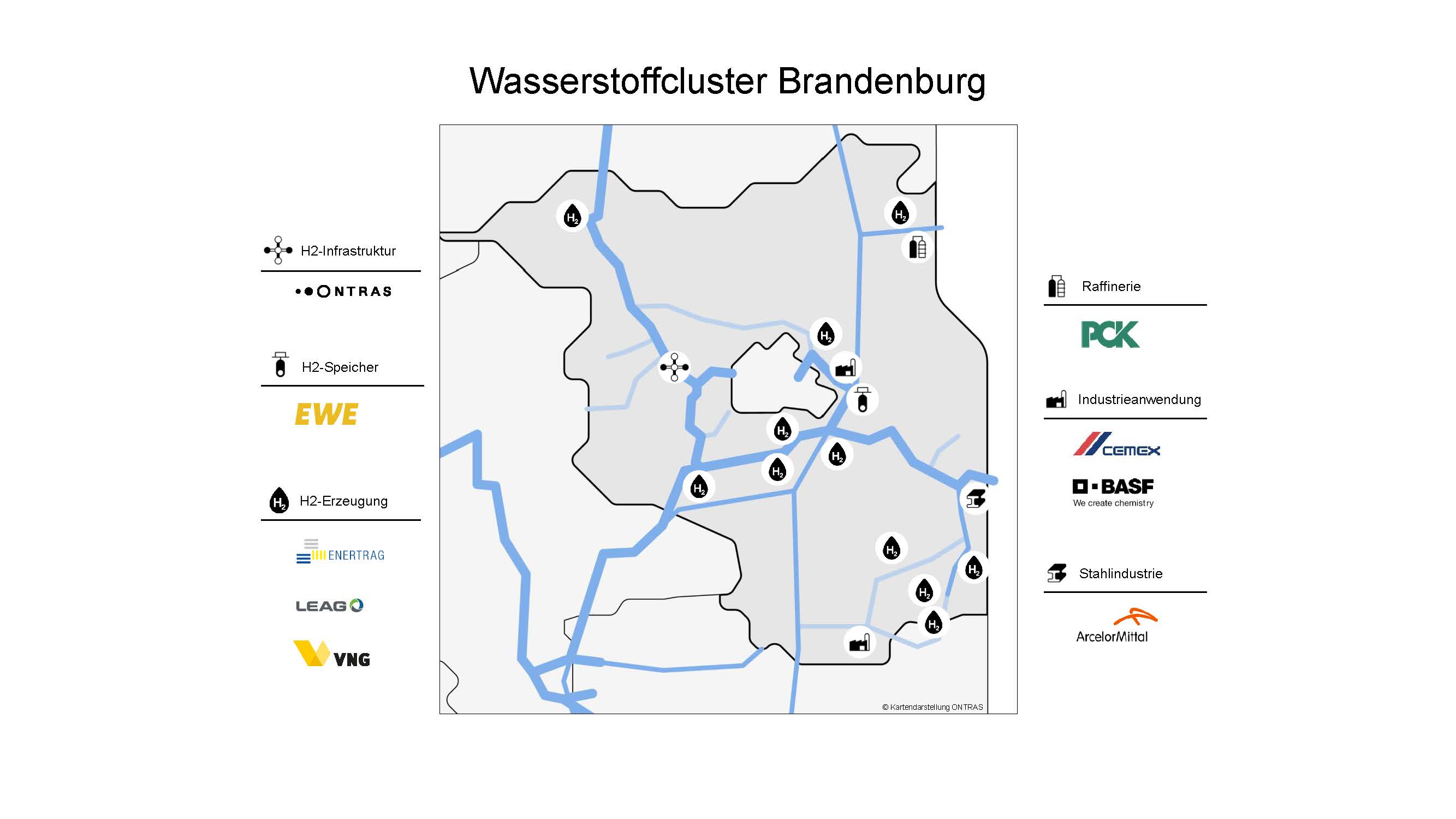 Karte Wasserstoffcluster Brandenburg