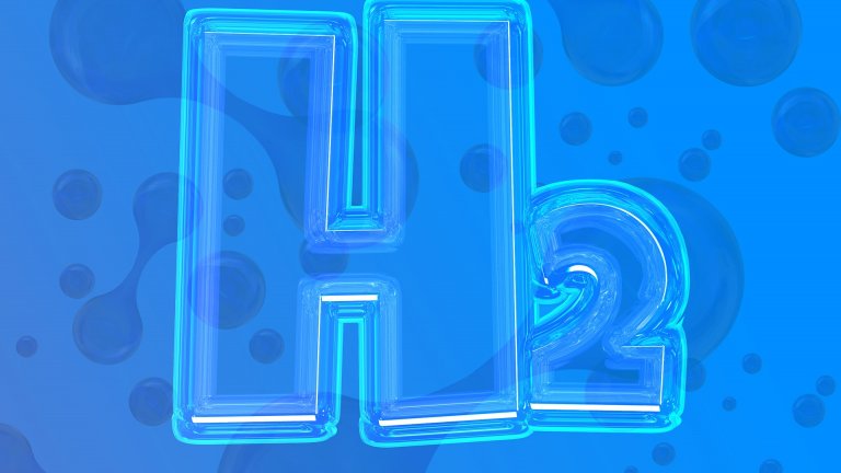 Schrift H2 mit Wasser gefüllt H2 Schrift gefüllt mit Wasser